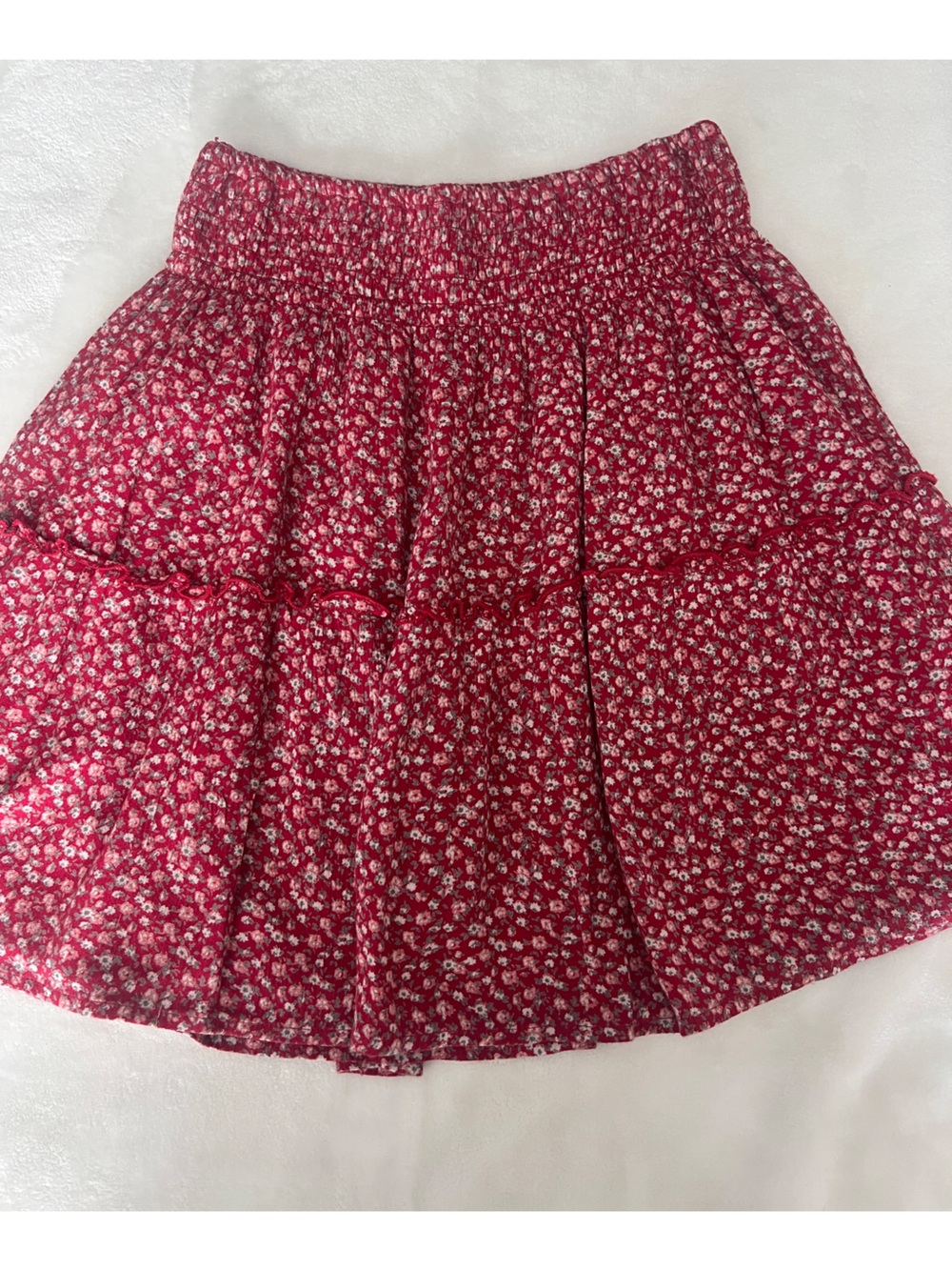 Hollister Red Floral Ruffled flowy Skirt